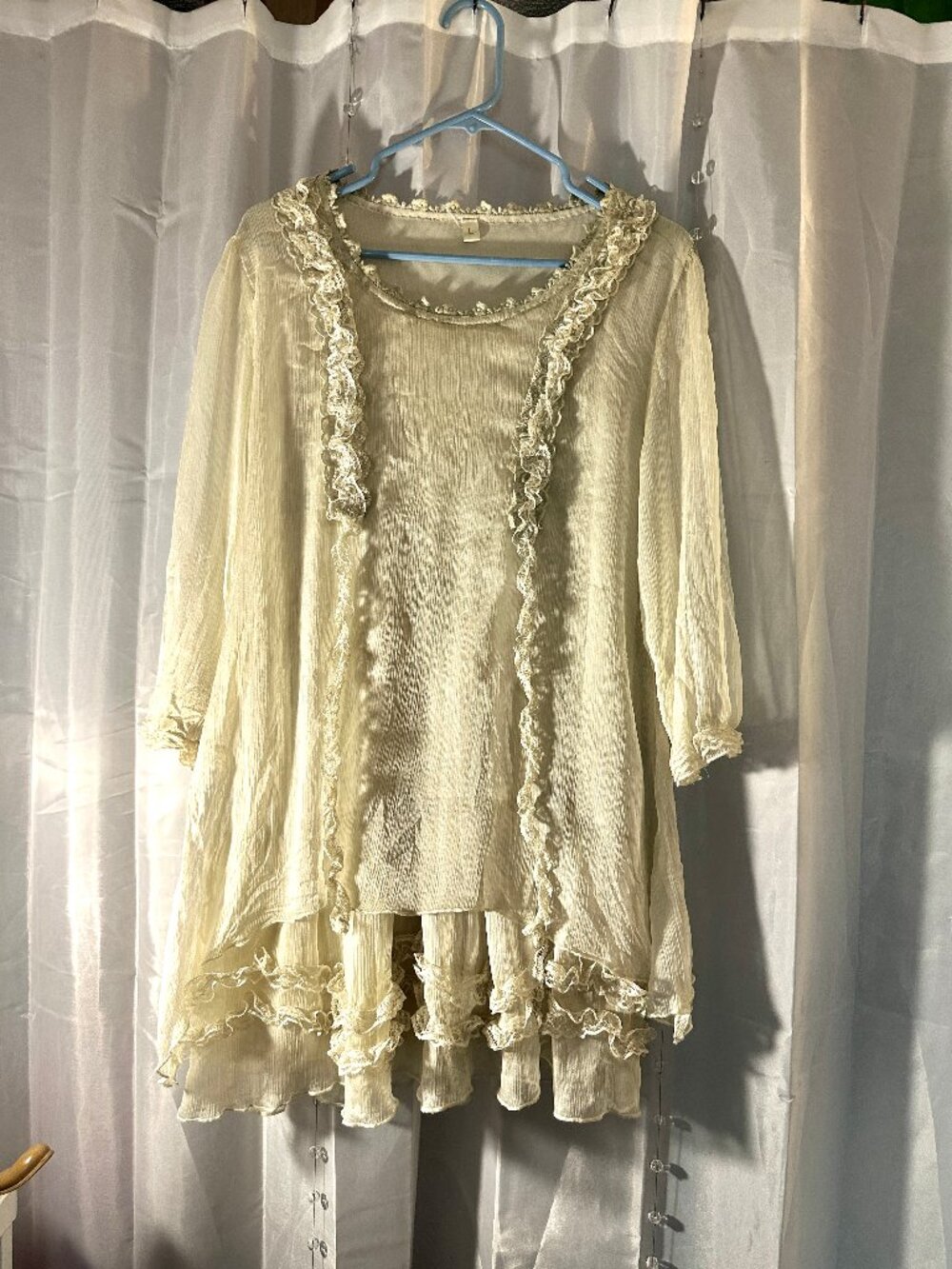 Goth antique grey/white mini dress in L